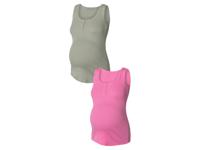 esmara 2 stuks dames geribde zwangerschaps-tops (XL (48/50), Groen/roze) - thumbnail