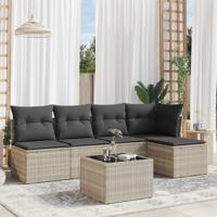 6-delige Loungeset met kussens poly rattan lichtgrijs