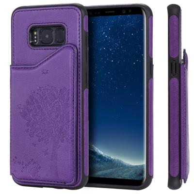 Voor Galaxy S8 kat boom reliëf patroon schokbestendige beschermende case met kaartsleuven & fotolijstjes (paars)