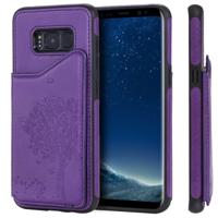 Voor Galaxy S8 kat boom reliëf patroon schokbestendige beschermende case met kaartsleuven & fotolijstjes (paars)