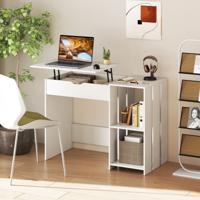 Computerbureau met Opklapbaar Bovenblad Modern Laptopbureau met Verborgen Vak en 2 Open Opbergplanken Studeertafel Wit