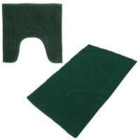 Urban Living badkamer droogloop matjes/tapijt - set 2x stuks - polyester - donkergroen - Badmatjes - thumbnail