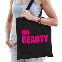 Katoenen tas / shopper zwart his beauty roze letters dames - thumbnail