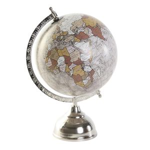 Wereldbol/globe op voet - kunststof - beige/zilver - home decoratie artikel - D20 x H30 cm