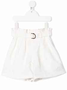 Brunello Cucinelli Kids bermuda en lin à taille ceinturée - Blanc