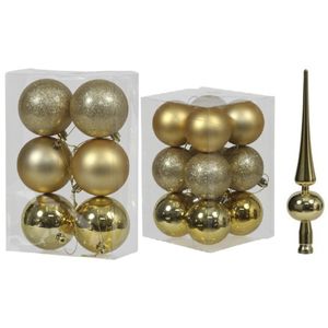 Kerstversiering kunststof kerstballen met piek goud 6 en 8 cm pakket van 37x stuks