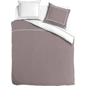 Luxe dekbedovertrek doubleface - Egyptisch percal katoen - 240x200/220 - taupe/wit