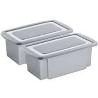 Sunware 2x opslagbox kunststof 7 liter grijs 38 x 21 x 14 cm met grijze deksel - Opbergbox