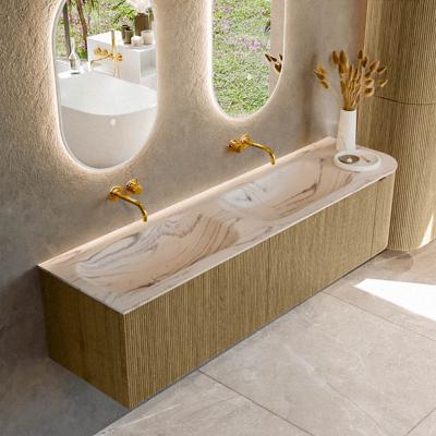 Badmeubel Mondiaz Kurve-Dlux | 175 cm | Meubelkleur Dusk | Wastafelkleur Nata | Solid surface | Dubbel / Links spoelbak | Zonder kraangat(en)