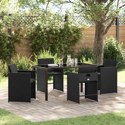 5-delige tuinset met kussens zwart poly rattan