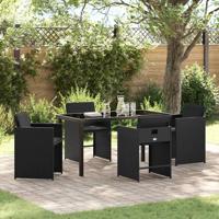 5-delige tuinset met kussens zwart poly rattan