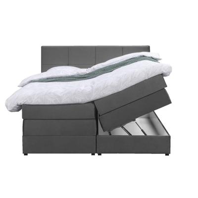 Leen Bakker - Boxspring Met Opbergruimte Liv Geblokt - 140x200 Cm - Stof/Velvet - Grijs