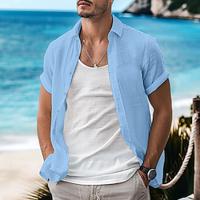 Voor heren Overhemd linnen overhemd Zomer overhemd Normaal shirt Strand hemd Button-down overhemd Zwart Wit Lichtgroen Blozend Roze Korte mouw Effen Revers Zomer Casual Dagelijks Kleding Lightinthebox - thumbnail