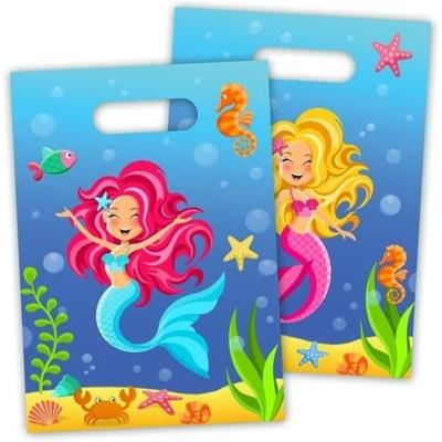 Snoepzakjes - 8x - plastic - 16 x 23 cm - zeemeermin - feestzakjes / uitdeelzakjes