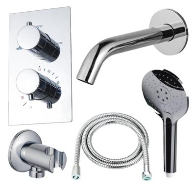 Fortifura Calvi Badkraan set - uitloop - 22cm inkortbaar - metalen slang - ronde handdouche - inbouwdeel - wandhouder - chroom SW542643/SW767373/SW721166/SW1122510/SW496814
