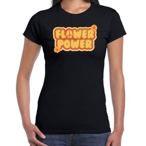 Hippie t-shirt voor dames - flower power - vintage - zwart - jaren 60 themafeest