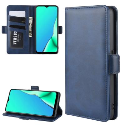 Voor OPPO A9 (2020) Dual-Side magnetische Buckle horizontale Flip lederen draagtas met houder & kaartsleuven & portemonnee & fotolijstjes (donkerblauw