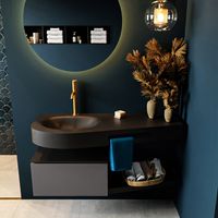 MONDIAZ RIVA 120cm badmeubel onderkast / planchet kleur Dark_Grey met 1 lade. Wastafel DULCET links 1 kraangat kleur Urban.