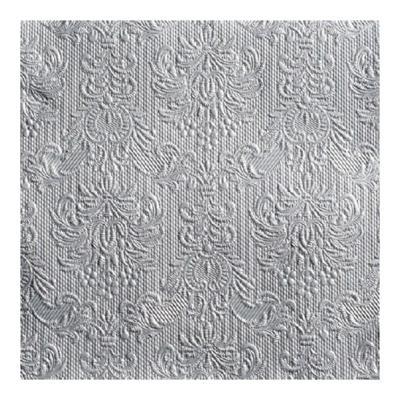 Servetten Luxe - 15x stuks - 33 x 33 cm - zilver - barok patroon - 3 laags