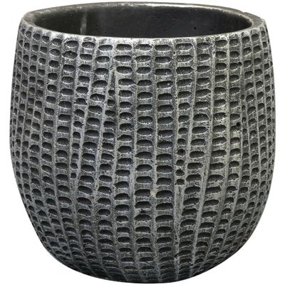 Bloempot/plantenpot - binnen - zwart/metaal look - D15 en H13 cm - cement