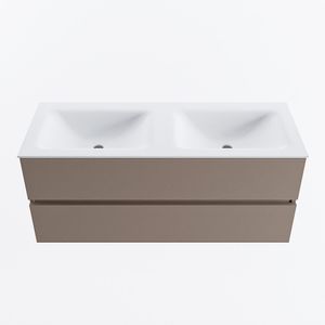 MONDIAZ VICA 120cm badmeubel onderkast Smoke 2 lades. Wastafel CLOUD dubbel 2 kraangaten, kleur Talc.