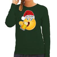 Foute Kersttrui/sweater voor dames - bier - groen - grappig - I love christmas - emoji