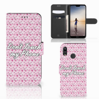 Huawei P20 Lite Portemonnee Hoesje Flowers Pink DTMP - thumbnail