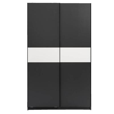 Leen Bakker - Schuifdeurkast Genua - Antraciet/wit - 204x122x60 Cm - Spaanplaat - Grijs#Zwart - 122.4x204x60.3 Cm