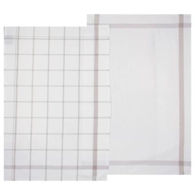 Theedoek Traditioneel - set van 2x stuks - grijs/wit- motief - katoen - 70 x 45 cm