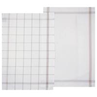 Theedoek Traditioneel - set van 2x stuks - grijs/wit- motief - katoen - 70 x 45 cm