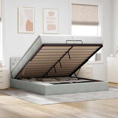 Ottoman bed met matras 200x200 cm fluweel lichtgrijs