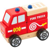 VIGA houten stapelbaar speelgoed voor brandweerwagens, brandweerwagen, afm 13x10x8 cm, 1 stuk