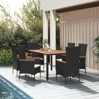 7-delige Tuinset met kussens poly rattan zwart