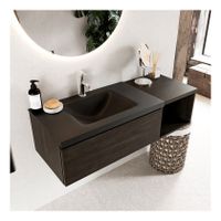Mondiaz Bukla 120cm badmeubel met open module 40 dark brown 1 lade met wastafel links 1 kraangat kleur urban