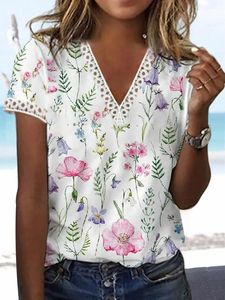 Floral V-Neck Lace Short Sleeve Top