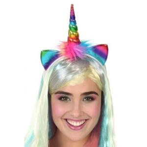 Eenhoorn verkleed diadeem - metallic regenboog kleuren - Unicorn verkleed thema