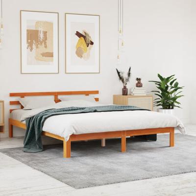 Bedframe zonder matras massief grenenhout wasbruin 150x200 cm