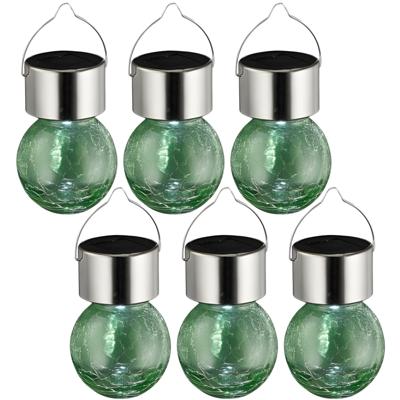 Sunnydays Solar sfeer hanglamp - 6x - tuin - lampenbol - groen - glas - 9 cm