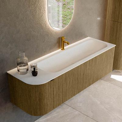 Badmeubel Mondiaz Kurve | 145 cm cm | Meubelkleur Dusk | Wastafelkleur Talc | Solid surface | Wasbak rechter zijde spoelbak | 1 kraangat