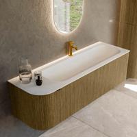 Badmeubel Mondiaz Kurve | 145 cm cm | Meubelkleur Dusk | Wastafelkleur Talc | Solid surface | Wasbak rechter zijde spoelbak | 1 kraangat