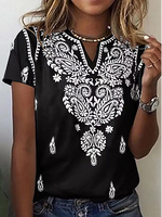 V Neck Tribal Regular Fit Short Sleeve T-Shirt - thumbnail