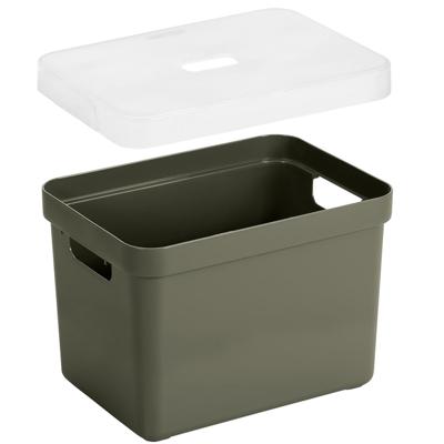 Sunware Opbergbox met transparante deksel - 3x stuks - donkergroen - 18L - kunststof - 35x25x24cm