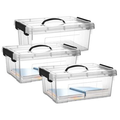 Opslagbox met deksel - 3x - transparant grijs - 12.5 liter - 40 x 30 x 16 cm - kunststof