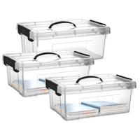 Opslagbox met deksel - 3x - transparant grijs - 12.5 liter - 40 x 30 x 16 cm - kunststof