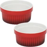 Excellent Houseware Creme brulee schaaltjes - 2x stuks - rood - D11 cm - porselein - Tapas