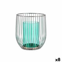 Kaarshouder Gift Decor Blauw Zilverkleurig Metaal Glas 15 x 17 x 15 cm (8 Stuks)