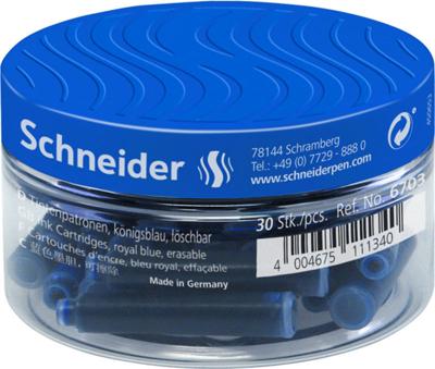 30 Inktpatronen Schneider koningsblauw uitwisbaar