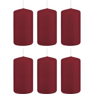 6x Kaarsen bordeauxrood 6 x 12 cm 40 branduren sfeerkaarsen   -