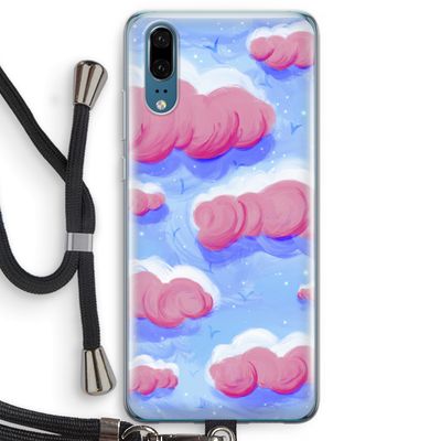 Roze wolken met vogels: Huawei P20 Transparant Hoesje met koord