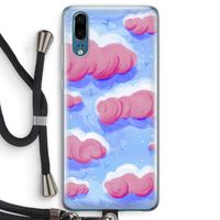 Roze wolken met vogels: Huawei P20 Transparant Hoesje met koord